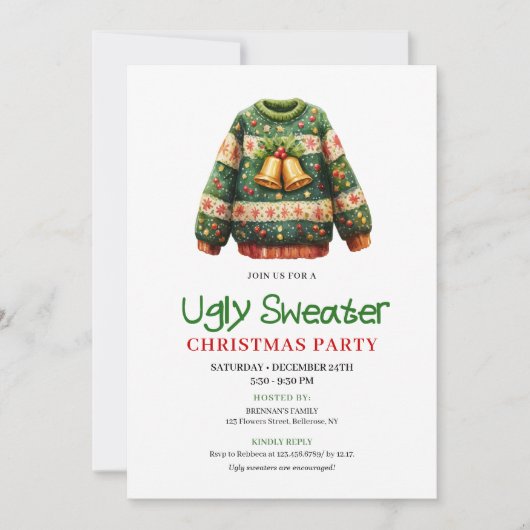 Trendy funny ugly sweater party invitation einladung (Vorderseite)
