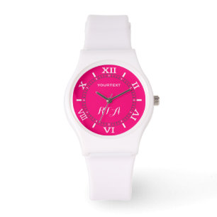 Trendy Fushia Hot Pink Custom Friendly Monogram Armbanduhr