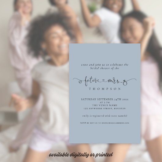 Trendy Future Frau Bridal Dusty Blue Shower Einladung