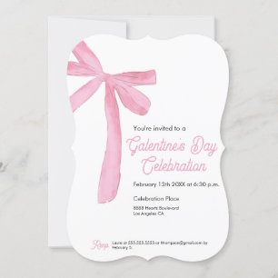 Trendy Galentine's Day Pink Ribbon Bow Einladung
