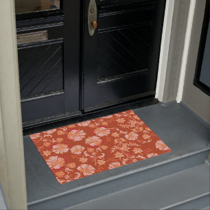Trendy, gebrannte orange Terrakotta-Blumenmuster Fußmatte