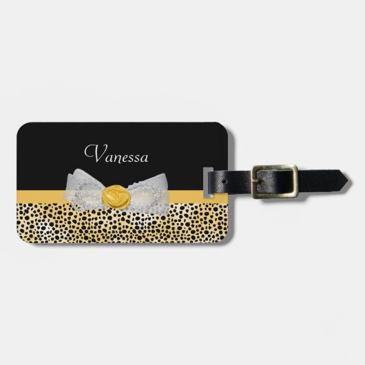 Trendy gelber Cheetah-Druck-extravaganter Bogen Gepäckanhänger (Vorderseite horizontal)