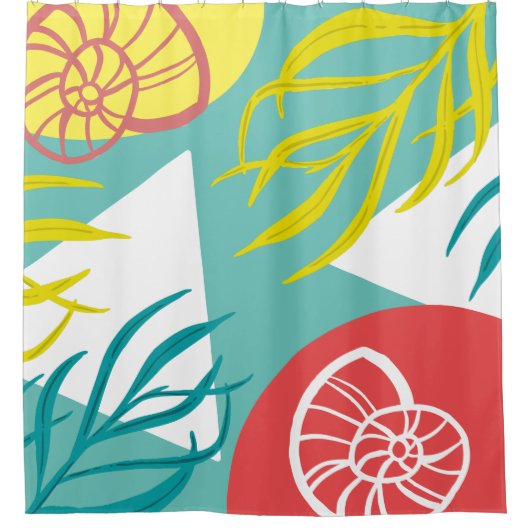 Trendy Geo Nautical Seashells Seaweed Duschvorhang (Vorderseite)