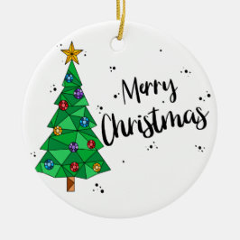 Trendy Geometric Colorful Tree Frohe Weihnachten Keramik Ornament