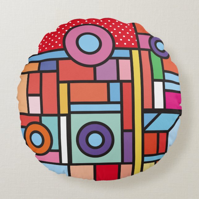 Trendy geometric elements memphis design. Retro st Rundes Kissen (Vorderseite)