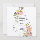 Trendy Geometric Floral Wedding Einladung (Vorderseite)