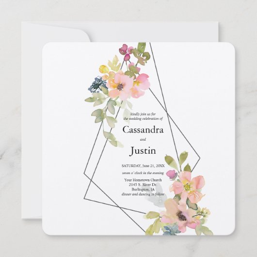 Trendy Geometric Floral Wedding Einladung (Vorderseite)