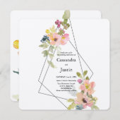 Trendy Geometric Floral Wedding Einladung (Vorne/Hinten)