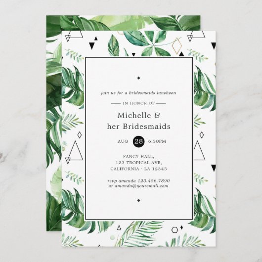Trendy Geometric Forest Bridesmaids Luncheon Einladung (Vorne/Hinten)