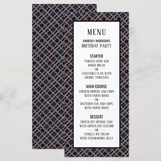 Trendy Geometric Pattern, Modern Birthday Menu Menükarte (Vorne/Hinten)