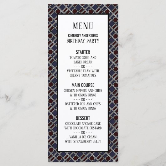 Trendy Geometric Pattern, Modern Birthday Menu Menükarte (Vorderseite)