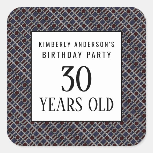 Trendy Geometric Pattern, Modern Birthday Party Quadratischer Aufkleber (Vorderseite)