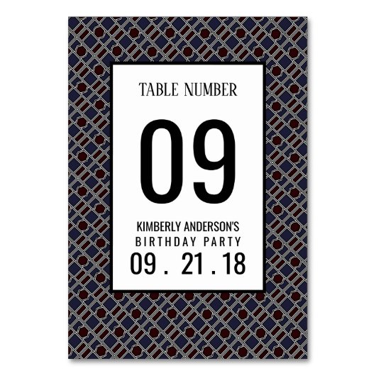 Trendy Geometric Pattern, Modern Birthday Table No Tischnummer (Rückseite)