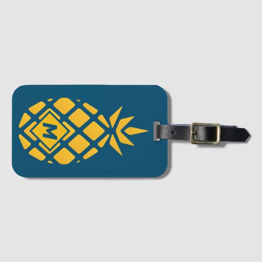 Trendy Geometric PineapBlue Monogram Gepäckanhänger (Vorderseite (Horizontal))