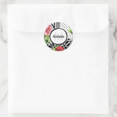 Trendy Geometric Stripe Muster Red Foral Monogram Runder Aufkleber (Tasche)