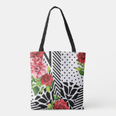 Trendy Geometric Stripe Muster Red Foral Monogram Tasche (Rückseite)