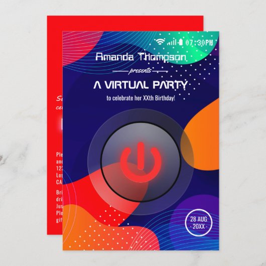 Trendy Geometric Virtual Birthday Party Einladung (Vorne/Hinten)
