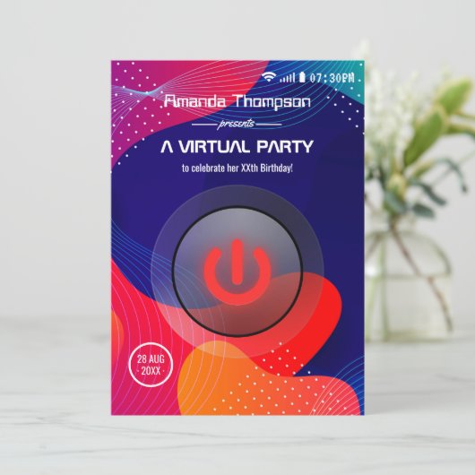 Trendy Geometric Virtual Birthday Party Einladung (Stehend Vorderseite)