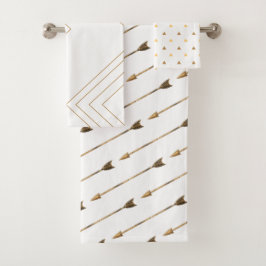 Trendy Geometric White & Gold Arrows Badhandtuch Set
