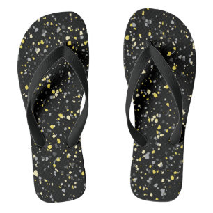 Trendy Geometric Yellow Black Terrazzo Badesandalen
