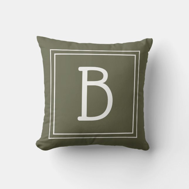 Trendy Gerahmt Monogram Moss Green & White Initial Kissen (Vorderseite)