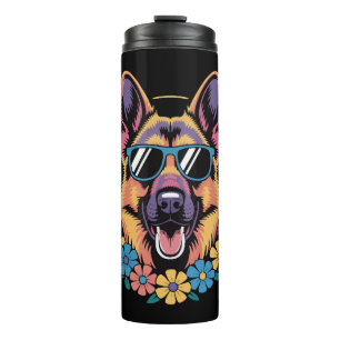 Trendy German Shepherd in Floral Style Thermosbecher