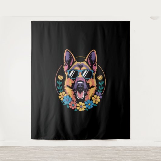 Trendy German Shepherd in Floral Style Wandteppich (Vorderseite)