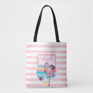 Trendy Gestreift, Flamingo, Cocktail - Personalisi Tasche