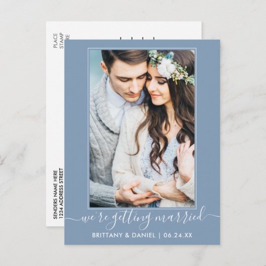 Trendy Getting Married Dusty Blue Save the Date Postkarte (Vorne/Hinten)