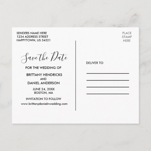 Trendy Getting Married Dusty Blue Save the Date Postkarte (Rückseite)