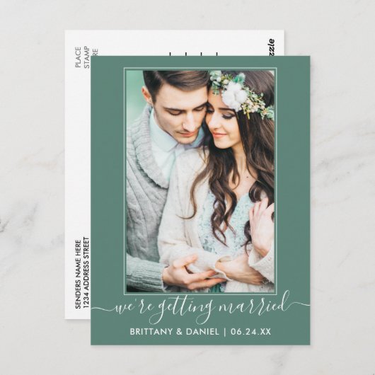 Trendy Getting Married Green Save the Date Postkarte (Vorne/Hinten)