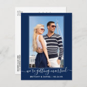 Trendy Getting Married Navy Blue Save the Date Postkarte (Vorne/Hinten)