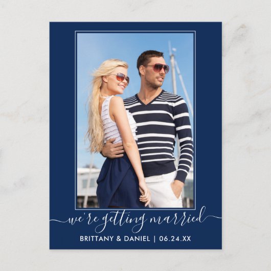 Trendy Getting Married Navy Blue Save the Date Postkarte (Vorderseite)