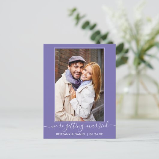 Trendy Getting Married Periwinkle Save the Date Postkarte (Stehend Vorderseite)
