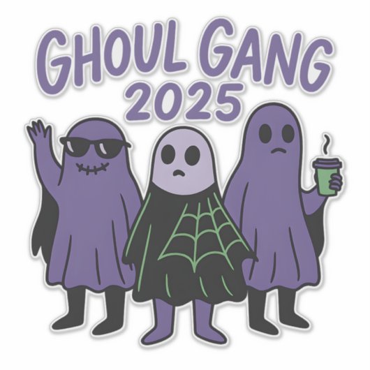 Trendy Ghoul Gang Coffee Squad Halloween 2025 Aufkleber (Vorderseite)