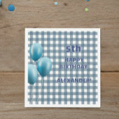Trendy Gingham Blue 5th Birthday Personalized Serviette