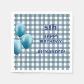 Trendy Gingham Blue 5th Birthday Personalized Serviette (Vorderseite)