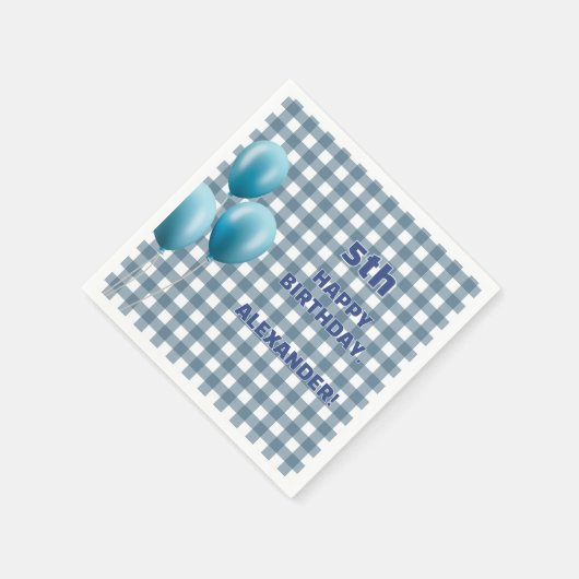 Trendy Gingham Blue 5th Birthday Personalized Serviette (Ecke)