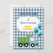 Trendy Gingham Blue Construction 3rd Birthday  Einladung (Vorderseite)