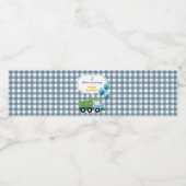 Trendy Gingham Blue Construction 3rd Birthday  Wasserflaschenetikett (Einzelnes Label)