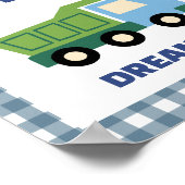 Trendy Gingham Blue Work Hard Play Hard Boys Room Poster (Ecke)