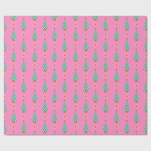Trendy Gingham Christmas Tree Pattern Geschenkpapier (Flach)