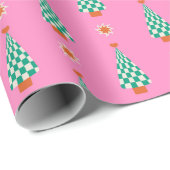 Trendy Gingham Christmas Tree Pattern Geschenkpapier (Rolleneckpunkt)