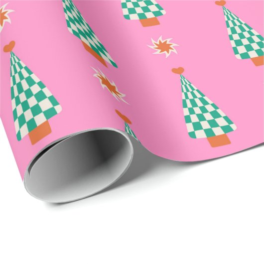 Trendy Gingham Christmas Tree Pattern Geschenkpapier (Rolleneckpunkt)