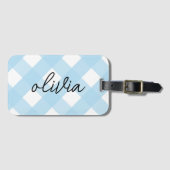 Trendy Gingham Karo Blue Luggage Tag Gepäckanhänger (Vorderseite (Horizontal))