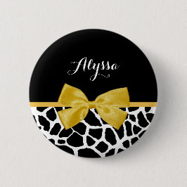 Trendy Giraffe Print Golden Yellow Bow mit Namen Button