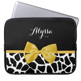 Trendy Giraffe Print Golden Yellow Bow mit Namen Laptopschutzhülle