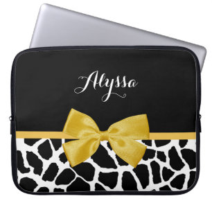 Trendy Giraffe Print Golden Yellow Bow mit Namen Laptopschutzhülle