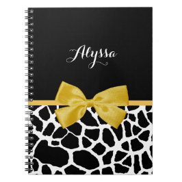 Trendy Giraffe Print Golden Yellow Bow mit Namen Notizblock