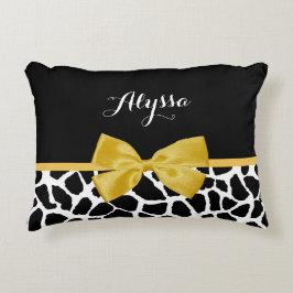 Trendy Giraffe Print Golden Yellow Bow mit Namen Zierkissen